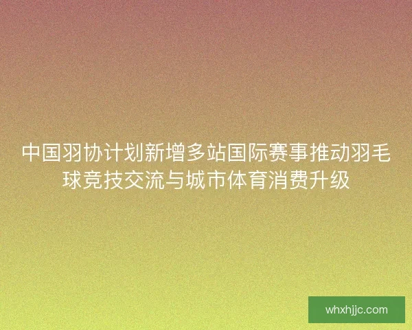 中国羽协计划新增多站国际赛事推动羽毛球竞技交流与城市体育消费升级