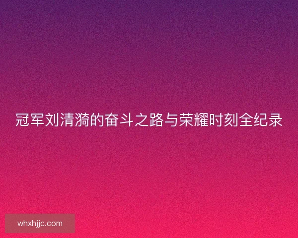 冠军刘清漪的奋斗之路与荣耀时刻全纪录